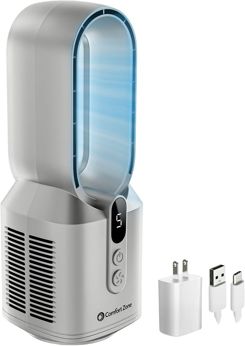 Comfort Zone 14" 5-Speed Rechargeable Bladeless Tabletop Fan