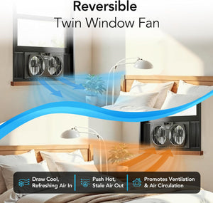 Comfort Zone 9" 3-Speed Twin Window Fan Reversible Airflow Control