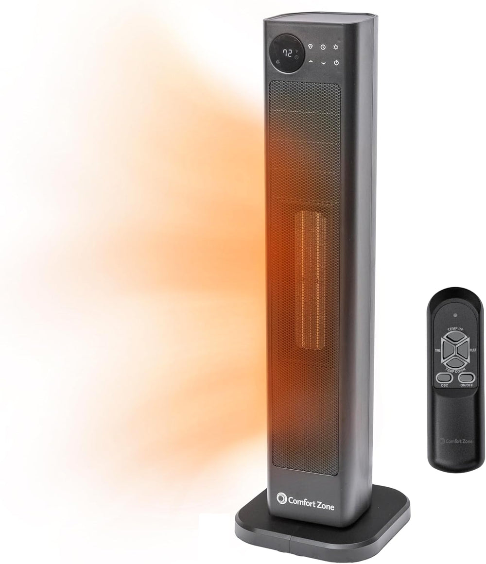 Comfort Zone 30" Oscillating Tower Space Heater with Remote Control