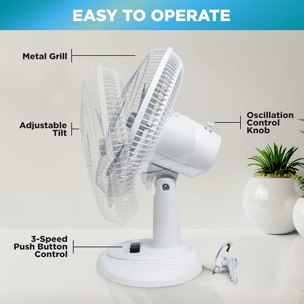 Comfort Zone 12" Oscillating Table Fan with Adjustable Tilt