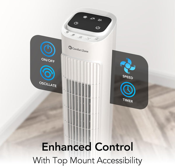 Comfort Zone 36” 3-Speed Oscillating Tower Fan with Remote Control