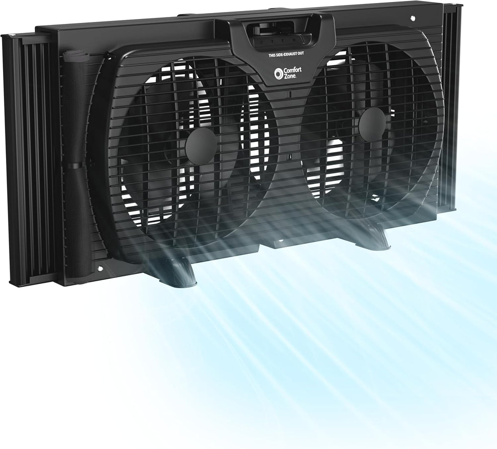 Comfort Zone 9" 3-Speed Twin Window Fan Reversible Airflow Control