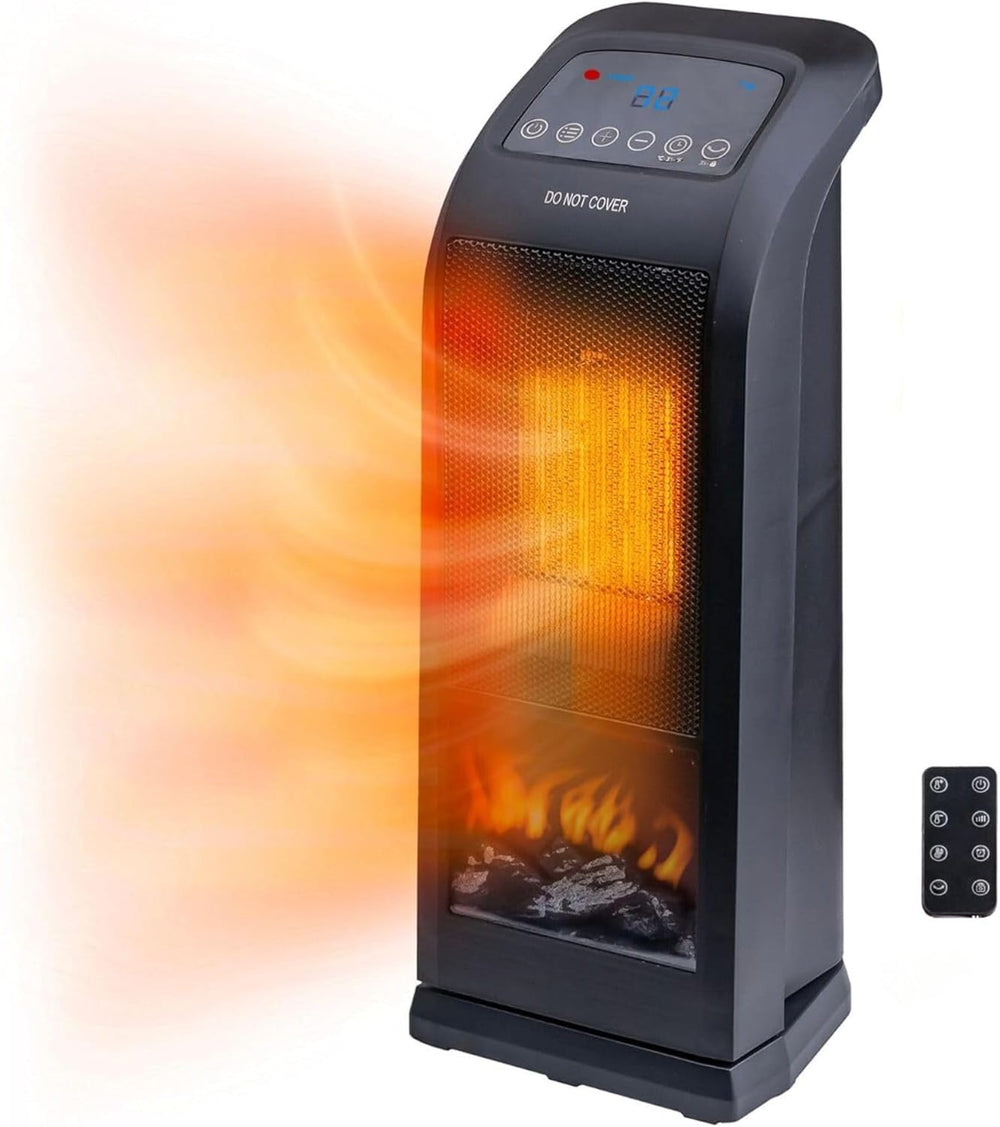 Comfort Zone Oscillating 18" Tower Space Heater with 3D Flame and Remote Control