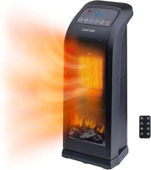 Comfort Zone Oscillating 18" Tower Space Heater with 3D Flame and Remote Control