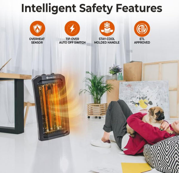 Comfort Zone Quartz Tower Heater with Adjustable Thermostat