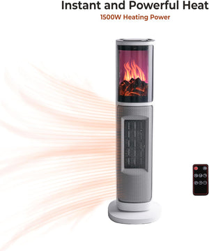 Comfort Zone 25" Oscillating Tower Space Heater with 3D Flame and Remote Control