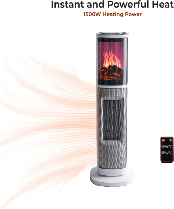Comfort Zone 25" Oscillating Tower Space Heater with 3D Flame and Remote Control