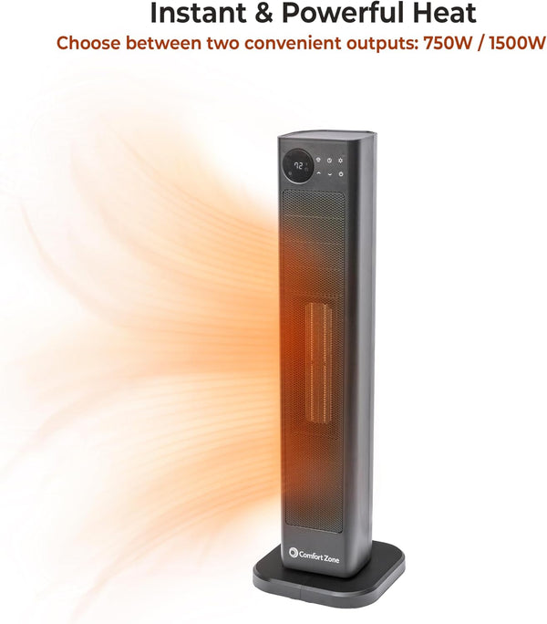 Comfort Zone 30" Oscillating Tower Space Heater with Remote Control
