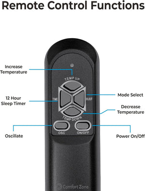 Comfort Zone 30" Oscillating Tower Space Heater with Remote Control
