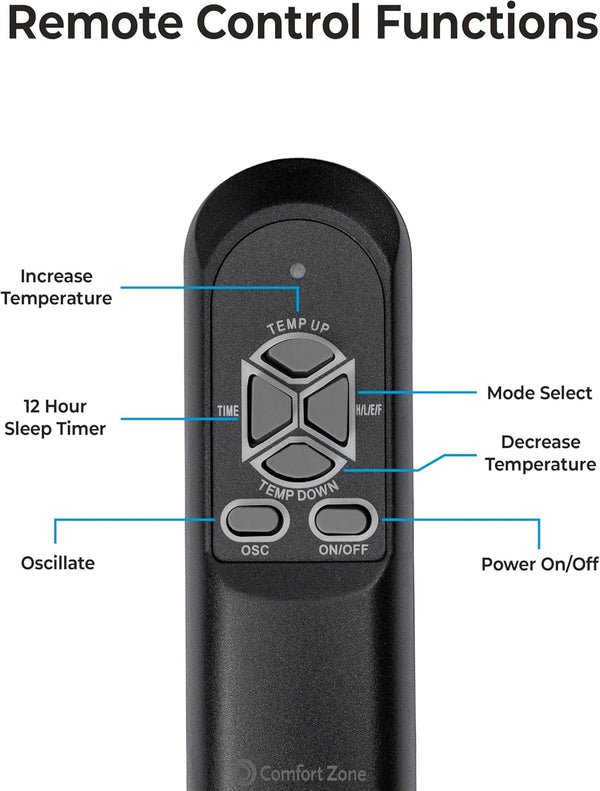 Comfort Zone 30" Oscillating Tower Space Heater with Remote Control