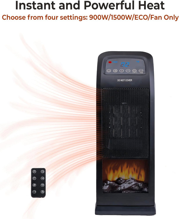 Comfort Zone Oscillating 18" Tower Space Heater with 3D Flame and Remote Control