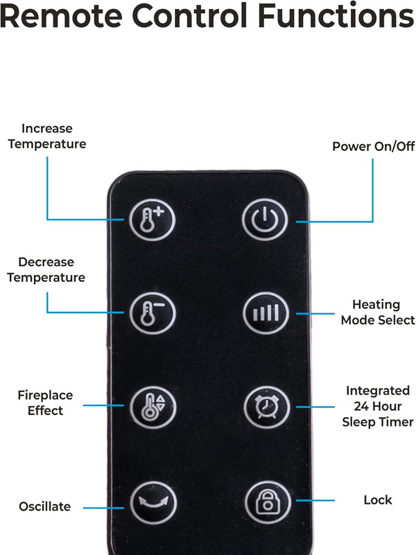 Comfort Zone Oscillating 18" Tower Space Heater with 3D Flame and Remote Control