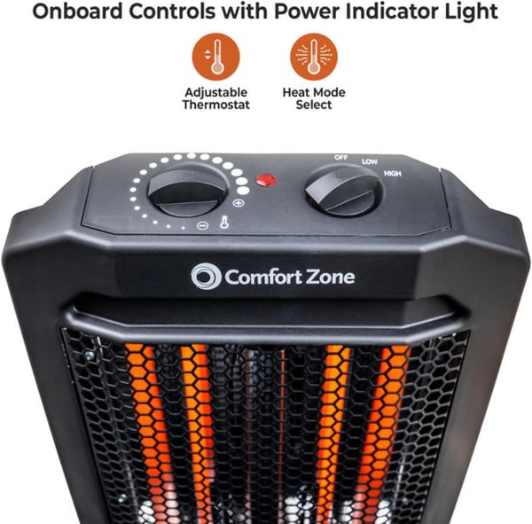 Comfort Zone Quartz Tower Heater with Adjustable Thermostat