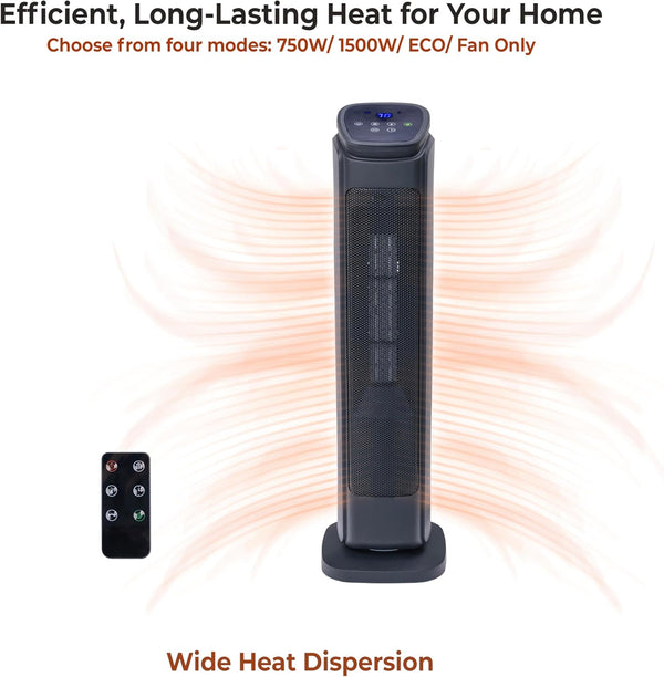 Comfort Zone 30" Oscillating Tower Space Heater with Remote Control