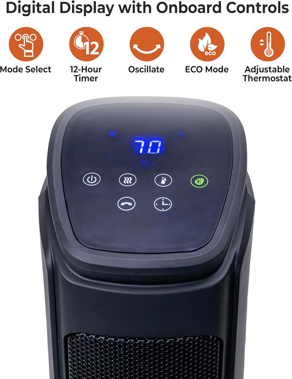 Comfort Zone 30" Oscillating Tower Space Heater with Remote Control