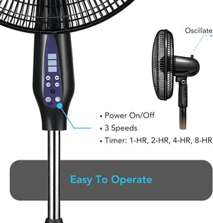 Comfort Zone 16" Oscillating Pedestal Fan with Remote Control