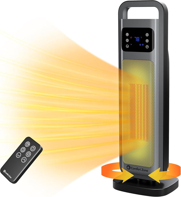 Comfort Zone 26" Oscillating Digital Tower Heater with Remote Control