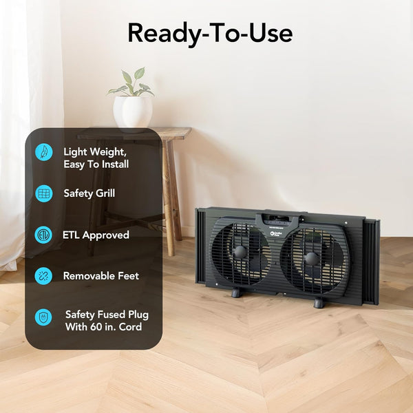 Comfort Zone 9" 3-Speed Twin Window Fan Reversible Airflow Control