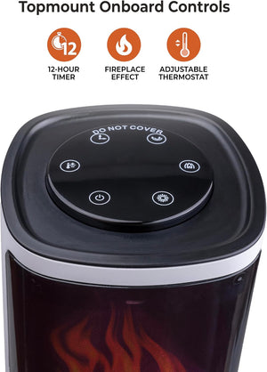 Comfort Zone 25" Oscillating Tower Space Heater with 3D Flame and Remote Control