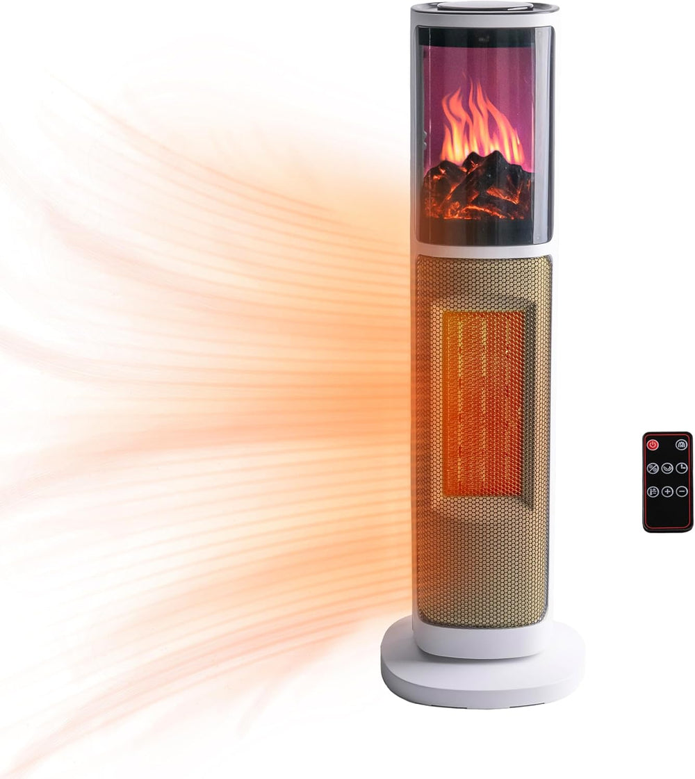 Comfort Zone 25" Oscillating Tower Space Heater with 3D Flame and Remote Control