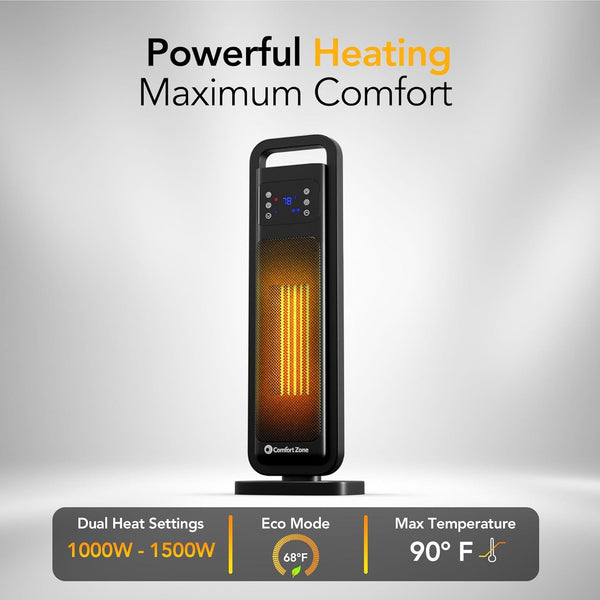 Comfort Zone 26" Oscillating Digital Tower Heater with Remote Control