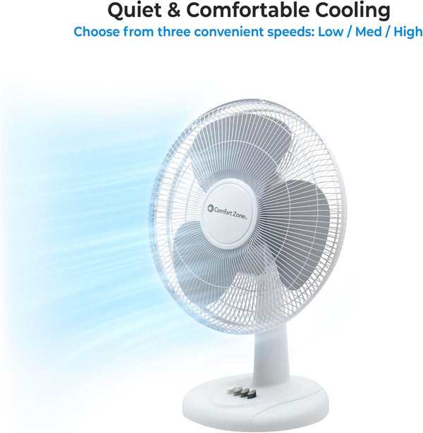 Comfort Zone 12" Oscillating Table Fan with Adjustable Tilt