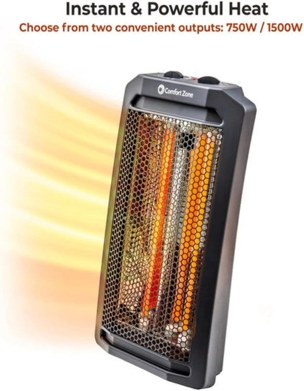 Comfort Zone Quartz Tower Heater with Adjustable Thermostat