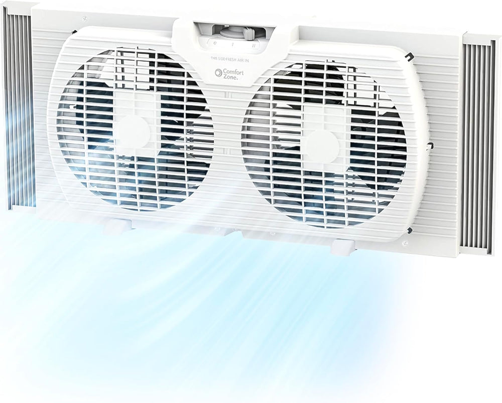 Comfort Zone 9" 2-Speed Twin Window Fan Reversible Airflow Control