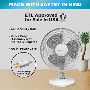 Comfort Zone 12" Oscillating Table Fan with Adjustable Tilt