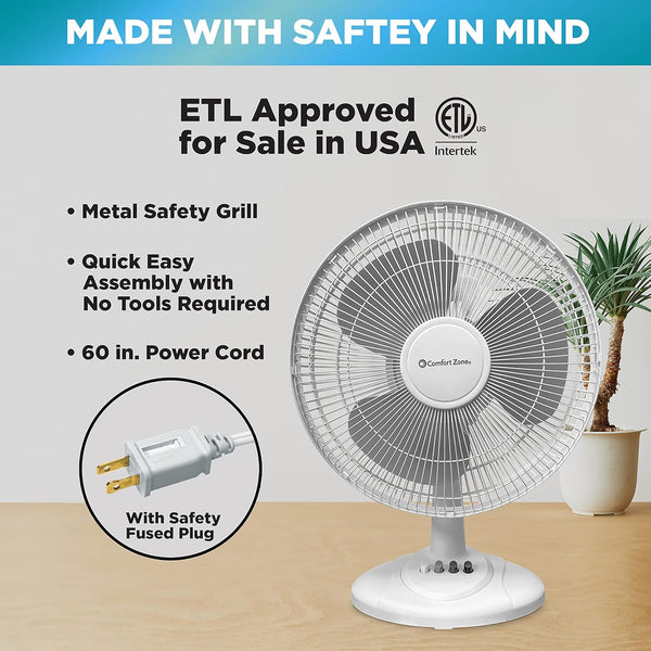Comfort Zone 12" Oscillating Table Fan with Adjustable Tilt