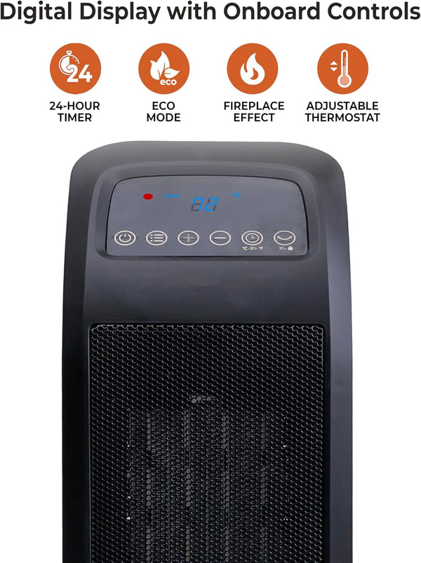 Comfort Zone Oscillating 18" Tower Space Heater with 3D Flame and Remote Control