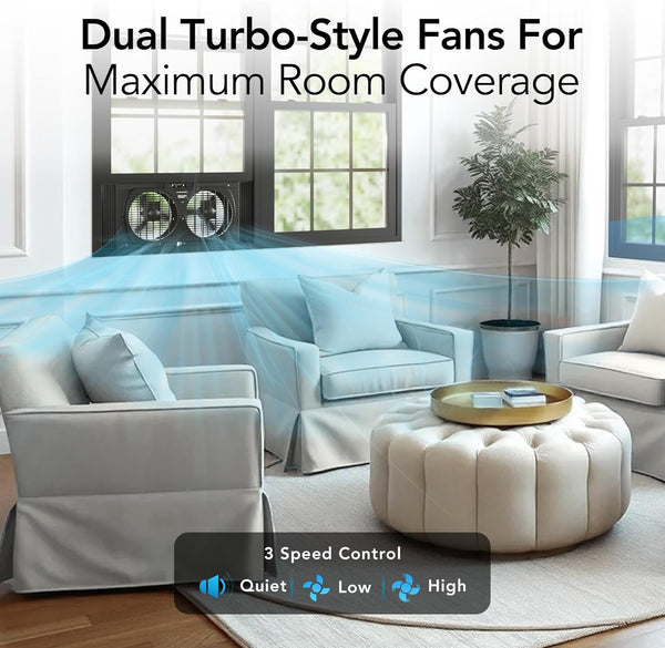 Comfort Zone 9" 3-Speed Twin Window Fan Reversible Airflow Control