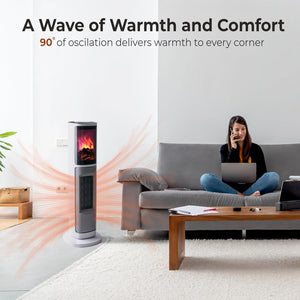 Comfort Zone 25" Oscillating Tower Space Heater with 3D Flame and Remote Control