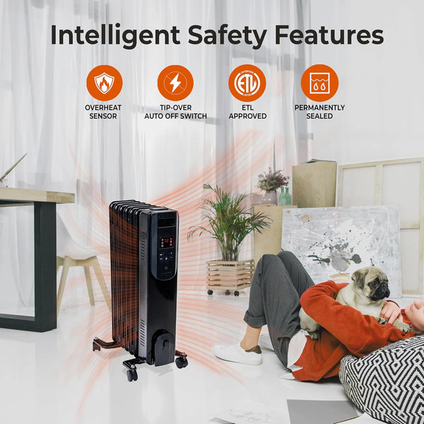 Comfort Zone Electric Oil Filled Radiator Space Heater, Remote Control