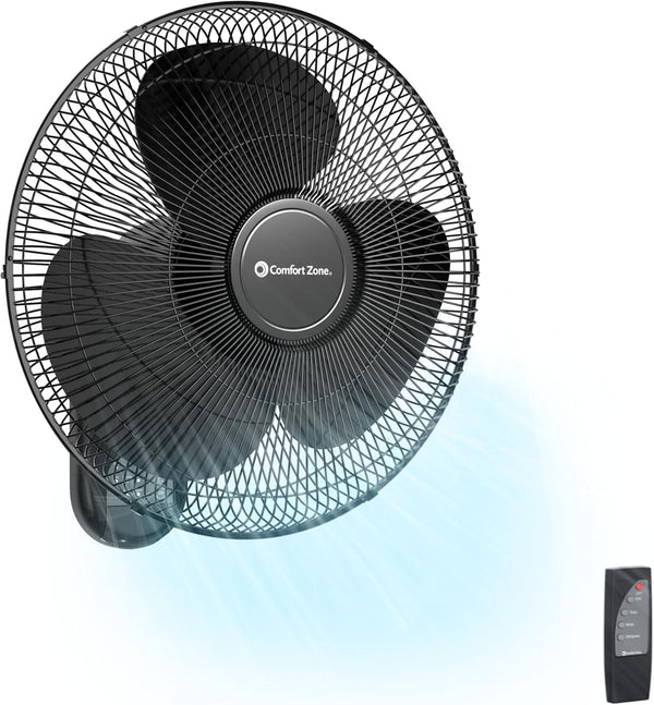 Comfort Zone 16” 3-Speed Wall Mount Fan with Remote