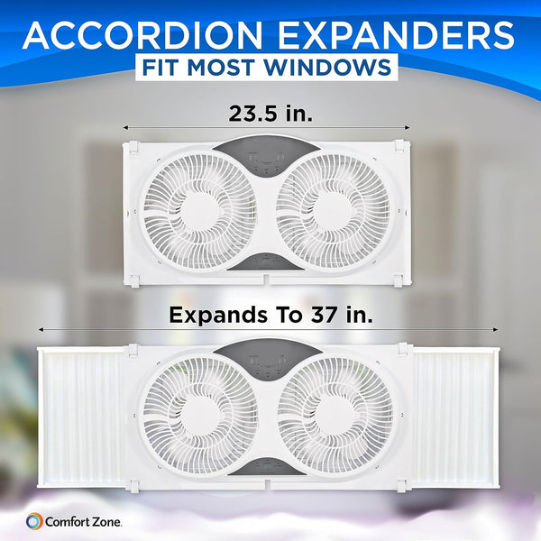 Comfort Zone 9" Wi-Fi 3-Speed Twin Window Fan with Reversible Control