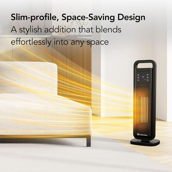 Comfort Zone 26" Oscillating Digital Tower Heater with Remote Control
