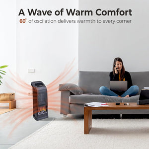 Comfort Zone Oscillating 18" Tower Space Heater with 3D Flame and Remote Control