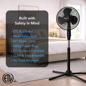 Comfort Zone 16" Oscillating Pedestal Fan with Remote Control