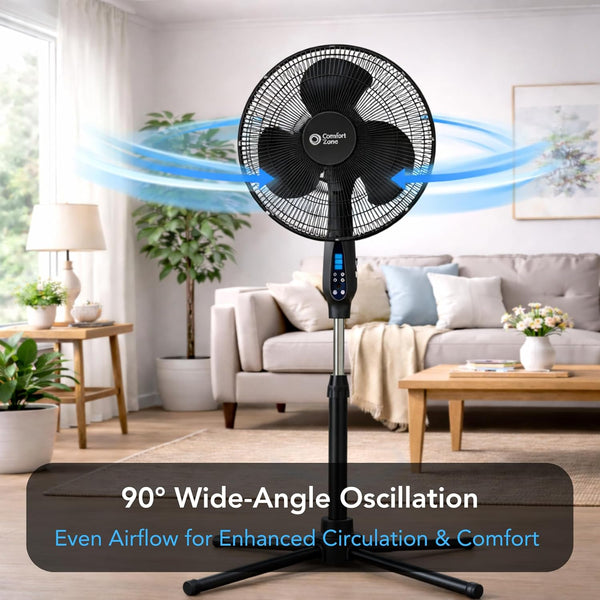 Comfort Zone 16" Oscillating Pedestal Fan with Remote Control