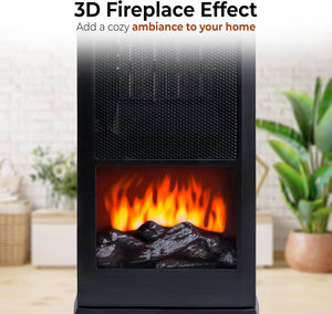Comfort Zone Oscillating 18" Tower Space Heater with 3D Flame and Remote Control