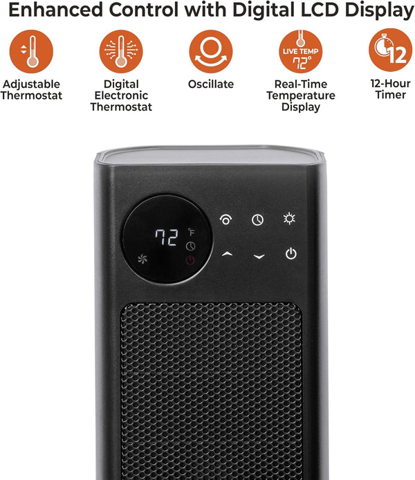 Comfort Zone 30" Oscillating Tower Space Heater with Remote Control