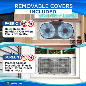 Comfort Zone 9" Wi-Fi 3-Speed Twin Window Fan with Reversible Control