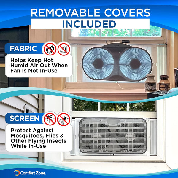Comfort Zone 9" Wi-Fi 3-Speed Twin Window Fan with Reversible Control