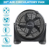 Comfort Zone 20" High Velocity Floor Fan with 180 Degree Adjustable Tilt in Black