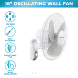 Comfort Zone 16" 3-Speed Oscillating Wall-Mount Fan in White