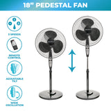 Comfort Zone 18" 3-Speed Oscillating Pedestal Fan with Remote in White & Black