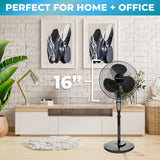 Comfort Zone 18" 3-Speed Oscillating Pedestal Fan with Remote in White & Black