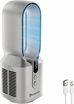 Comfort Zone 14" 5-Speed Rechargeable Bladeless Tabletop Fan
