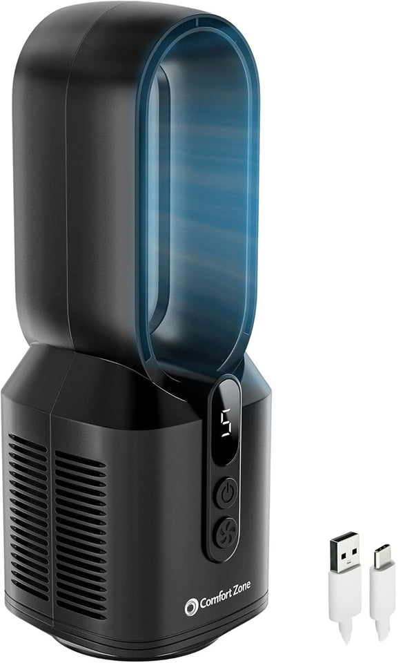 Comfort Zone 14" 5-Speed Rechargeable Bladeless Tabletop Fan